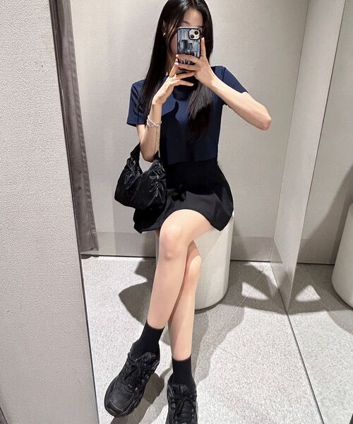 MUSINSA STANDARD WOMAN（ムシンサスタンダードウーマン）の「[クールタンダード] ウィメンズ クルーネック クロップTシャツ [ネイビー]（Tシャツ/カットソー・レディース・その他・SMALL/MEDIUM/LARGE/X-LARGE/X-SMALL）」の6枚目の写真
