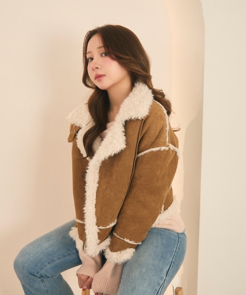 セール】ボアライダースムートンジャケット（ムートンコート