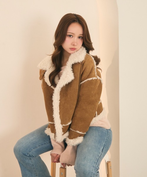 ボディドレッシングデラックス ムートンコート リアルレザー 9 ベージュ ボディドレッシングデラックス 極美品 高級ライン リアルムートン