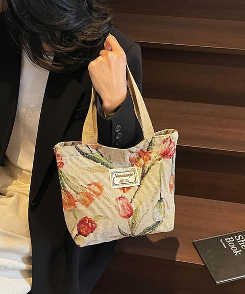 Mignonjour(ミニョンジュール)の「Mignonjour/チューリップ柄ミニトートバッグ M2863(トートバッグ・レディース・ブルー/ピンク/ベージュ/ネイビー・FREE)」の2枚目の写真
