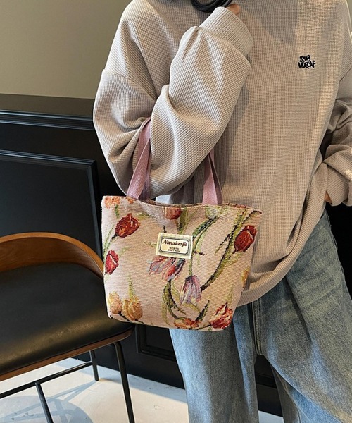 Mignonjour(ミニョンジュール)の「Mignonjour/チューリップ柄ミニトートバッグ M2863(トートバッグ・レディース・ブルー/ピンク/ベージュ/ネイビー・FREE)」の4枚目の写真
