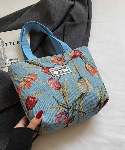 Mignonjour(ミニョンジュール)の「Mignonjour/チューリップ柄ミニトートバッグ M2863(トートバッグ・レディース・ブルー/ピンク/ベージュ/ネイビー・FREE)」の3枚目の写真