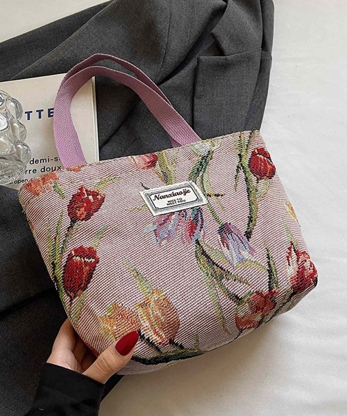 Mignonjour(ミニョンジュール)の「Mignonjour/チューリップ柄ミニトートバッグ M2863(トートバッグ・レディース・ブルー/ピンク/ベージュ/ネイビー・FREE)」の6枚目の写真