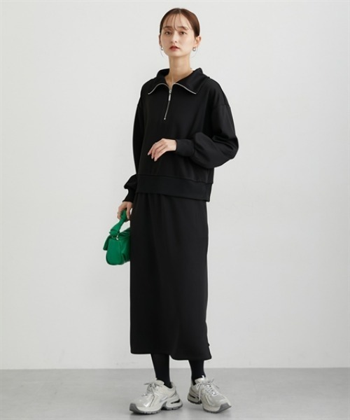 nissen（ニッセン）の「裏シャギー２点セット（ハーフジップトップス＋ナロースカート）（Tシャツ/カットソー・レディース・ダークブラウン/ブラック/カーキ・M/L/LL/3L）」の15枚目の写真