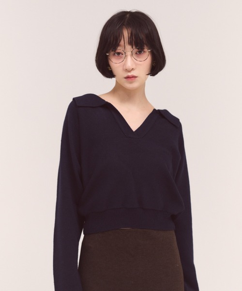 FMiBL（ファミル）の「オープンカラーニット（ニット/セーター・レディース・ネイビー/グレー/オフホワイト・FREE）」の3枚目の写真