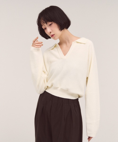 FMiBL（ファミル）の「オープンカラーニット（ニット/セーター・レディース・ネイビー/グレー/オフホワイト・FREE）」の7枚目の写真