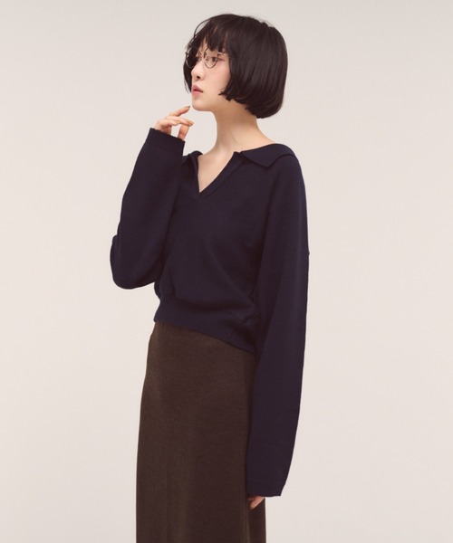 FMiBL（ファミル）の「オープンカラーニット（ニット/セーター・レディース・ネイビー/グレー/オフホワイト・FREE）」の5枚目の写真