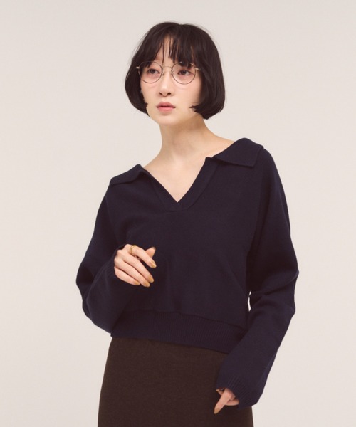 FMiBL（ファミル）の「オープンカラーニット（ニット/セーター・レディース・ネイビー/グレー/オフホワイト・FREE）」の16枚目の写真