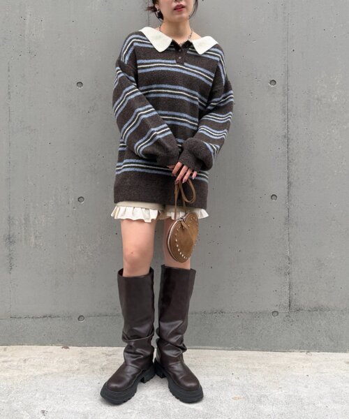 w closet（ダブルクローゼット）の「ボーダーラガーニット（ニット/セーター・レディース・ブラウン/イエロー/アイボリー・FREE）」の16枚目の写真