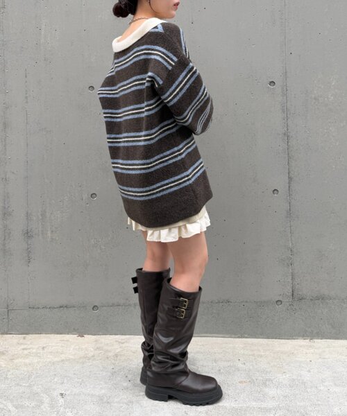 w closet（ダブルクローゼット）の「ボーダーラガーニット（ニット/セーター・レディース・ブラウン/イエロー/アイボリー・FREE）」の17枚目の写真