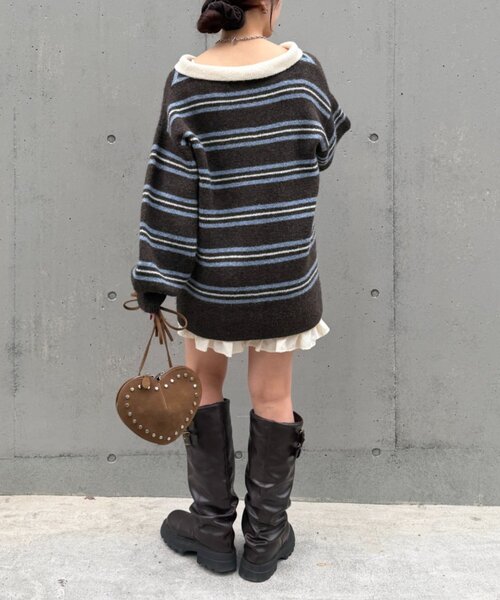 w closet（ダブルクローゼット）の「ボーダーラガーニット（ニット/セーター・レディース・ブラウン/イエロー/アイボリー・FREE）」の18枚目の写真