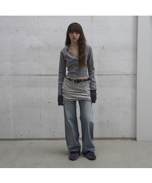 DRAPED NECK KNIT CARDIGAN (MELANGE GREY)
