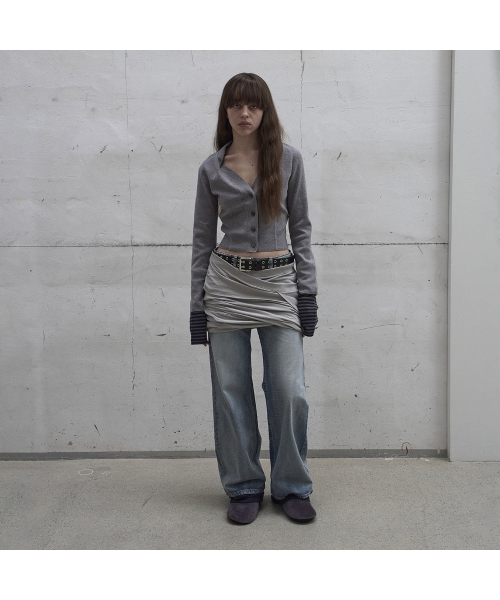 LCDC TM(エルシーディーシーティーエム)の「DRAPED NECK KNIT CARDIGAN (MELANGE GREY)(カーディガン/ボレロ・レディース・ライトグレー・SMALL/MEDIUM)」の1枚目の写真