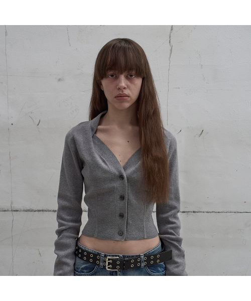 LCDC TM(エルシーディーシーティーエム)の「DRAPED NECK KNIT CARDIGAN (MELANGE GREY)(カーディガン/ボレロ・レディース・ライトグレー・SMALL/MEDIUM)」の4枚目の写真
