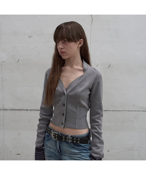LCDC TM(エルシーディーシーティーエム)の「DRAPED NECK KNIT CARDIGAN (MELANGE GREY)(カーディガン/ボレロ・レディース・ライトグレー・SMALL/MEDIUM)」の5枚目の写真