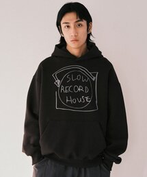 レコードフードパーカー_チャコール