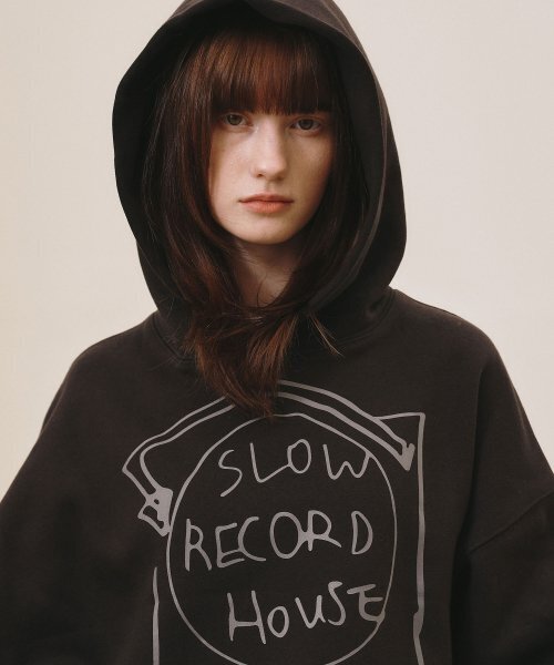 SLOW RECORD HOUSE(スローレコードハウス)の「レコードフードパーカー_チャコール(パーカー・レディース・その他・LARGE/MEDIUM)」の5枚目の写真