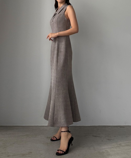 Louere（ルエレ）の「金ボタン襟付きノースリツイードマーメイドワンピ[高身長サイズMT有り]（ワンピース・レディース・アイボリー/ブラック/ブラウン系その他/チャコール/ネイビー/グレー・MT/SMALL/MEDIUM/LARGE/X-LARGE）」の19枚目の写真