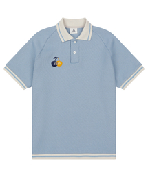 W) CHERRY WAFFLE COLLAR TEE SKYBLUE