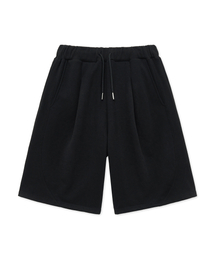 カーブドカットワイドワンタックスウェットショーツBLACK