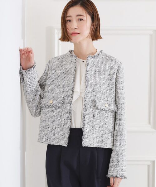 grove（グローブ）の「【ハレの日・通勤】着回しできる上品ツイードジャケット（ノーカラージャケット・レディース・ブラック系3/オフホワイト/ネイビー系3・02/01/04/05/03）」の3枚目の写真