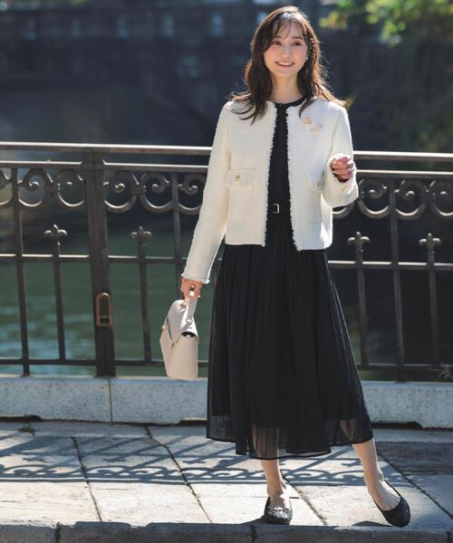 grove（グローブ）の「【ハレの日・通勤】着回しできる上品ツイードジャケット（ノーカラージャケット・レディース・ブラック系3/オフホワイト/ネイビー系3・02/01/04/05/03）」の5枚目の写真