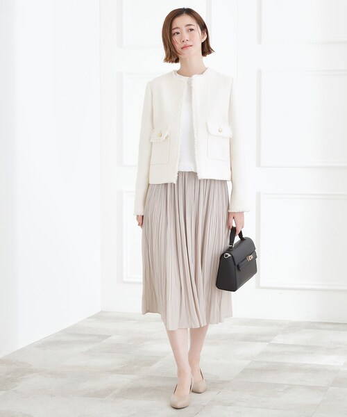 grove（グローブ）の「【ハレの日・通勤】着回しできる上品ツイードジャケット（ノーカラージャケット・レディース・ブラック系3/オフホワイト/ネイビー系3・02/01/04/05/03）」の7枚目の写真