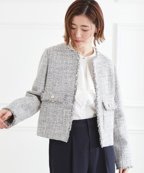 grove（グローブ）の「【ハレの日・通勤】着回しできる上品ツイードジャケット（ノーカラージャケット・レディース・ブラック系3/オフホワイト/ネイビー系3・02/01/04/05/03）」の10枚目の写真