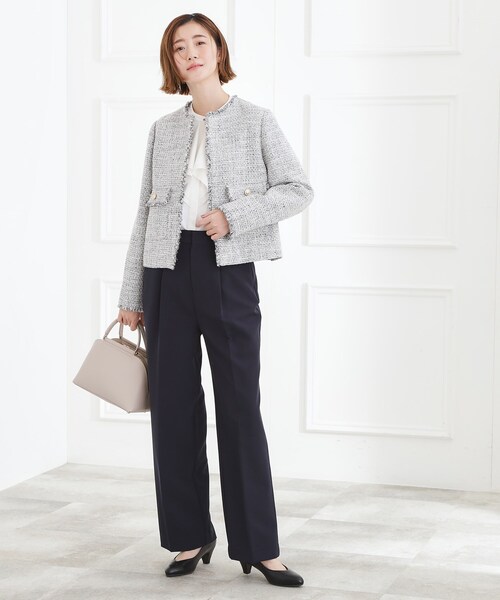 grove（グローブ）の「【ハレの日・通勤】着回しできる上品ツイードジャケット（ノーカラージャケット・レディース・ブラック系3/オフホワイト/ネイビー系3・02/01/04/05/03）」の12枚目の写真