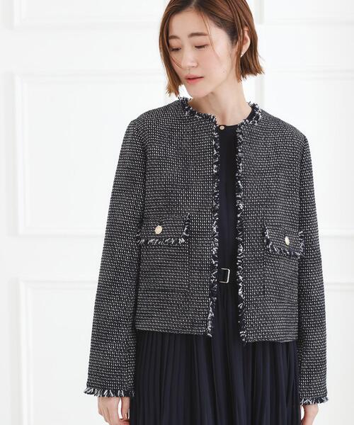 grove（グローブ）の「【ハレの日・通勤】着回しできる上品ツイードジャケット（ノーカラージャケット・レディース・ブラック系3/オフホワイト/ネイビー系3・02/01/04/05/03）」の14枚目の写真