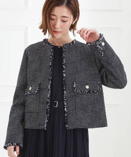 grove（グローブ）の「【ハレの日・通勤】着回しできる上品ツイードジャケット（ノーカラージャケット・レディース・ブラック系3/オフホワイト/ネイビー系3・02/01/04/05/03）」の15枚目の写真