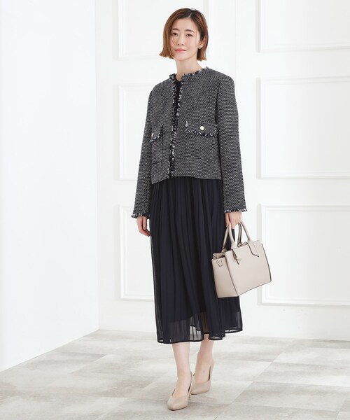 grove（グローブ）の「【ハレの日・通勤】着回しできる上品ツイードジャケット（ノーカラージャケット・レディース・ブラック系3/オフホワイト/ネイビー系3・02/01/04/05/03）」の16枚目の写真