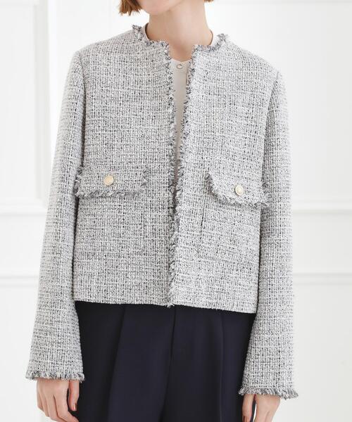 grove（グローブ）の「【ハレの日・通勤】着回しできる上品ツイードジャケット（ノーカラージャケット・レディース・ブラック系3/オフホワイト/ネイビー系3・02/01/04/05/03）」の18枚目の写真