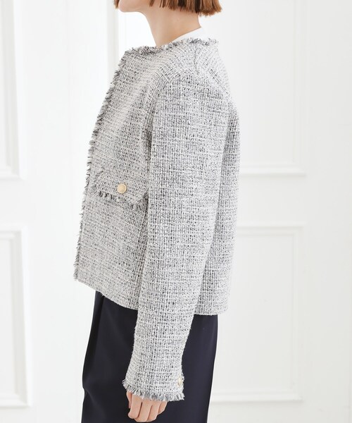 grove（グローブ）の「【ハレの日・通勤】着回しできる上品ツイードジャケット（ノーカラージャケット・レディース・ブラック系3/オフホワイト/ネイビー系3・02/01/04/05/03）」の19枚目の写真