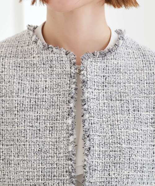 grove（グローブ）の「【ハレの日・通勤】着回しできる上品ツイードジャケット（ノーカラージャケット・レディース・ブラック系3/オフホワイト/ネイビー系3・02/01/04/05/03）」の21枚目の写真