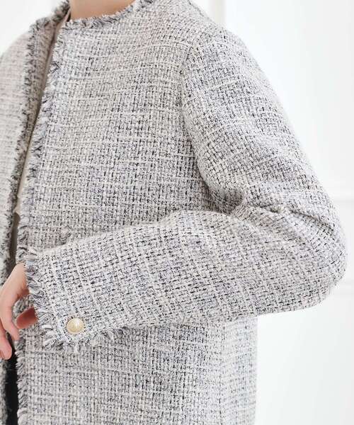 grove（グローブ）の「【ハレの日・通勤】着回しできる上品ツイードジャケット（ノーカラージャケット・レディース・ブラック系3/オフホワイト/ネイビー系3・02/01/04/05/03）」の22枚目の写真