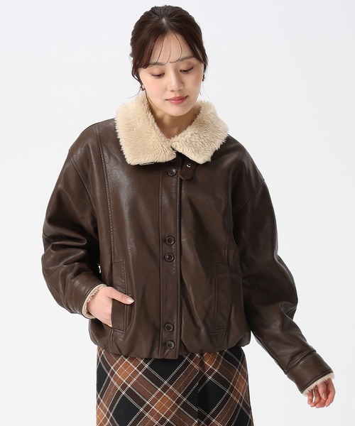31 Sons de mode(トランテアン ソン ドゥ モード)の「フェイクレザーファーブルゾン(ブルゾン・レディース・ブラウン/キャメル/ブラック・フリ-)」の5枚目の写真