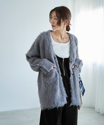 【LUXE】毛起こしブークレポケットカーディガン