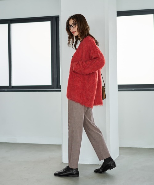 STYLE DELI（スタイルデリ）の「【LUXE】毛起こしブークレポケットカーディガン（ニット/セーター・レディース・パープル/レッド/グレー・FREE）」の8枚目の写真