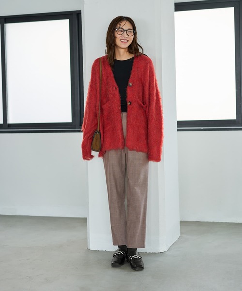 STYLE DELI（スタイルデリ）の「【LUXE】毛起こしブークレポケットカーディガン（ニット/セーター・レディース・パープル/レッド/グレー・FREE）」の14枚目の写真