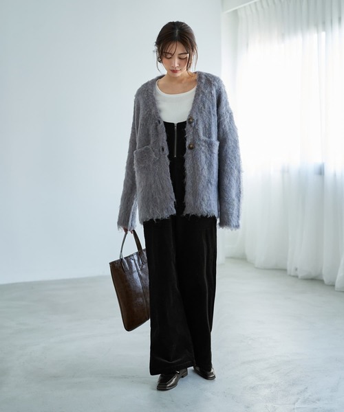 STYLE DELI（スタイルデリ）の「【LUXE】毛起こしブークレポケットカーディガン（ニット/セーター・レディース・パープル/レッド/グレー・FREE）」の15枚目の写真