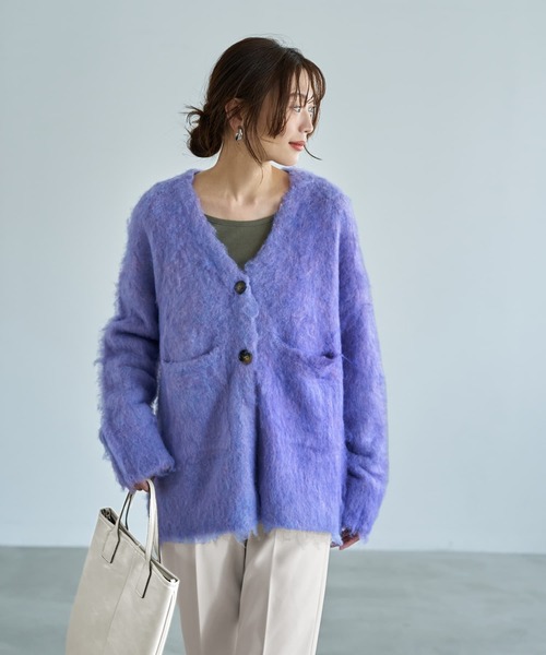 STYLE DELI（スタイルデリ）の「【LUXE】毛起こしブークレポケットカーディガン（ニット/セーター・レディース・パープル/レッド/グレー・FREE）」の21枚目の写真