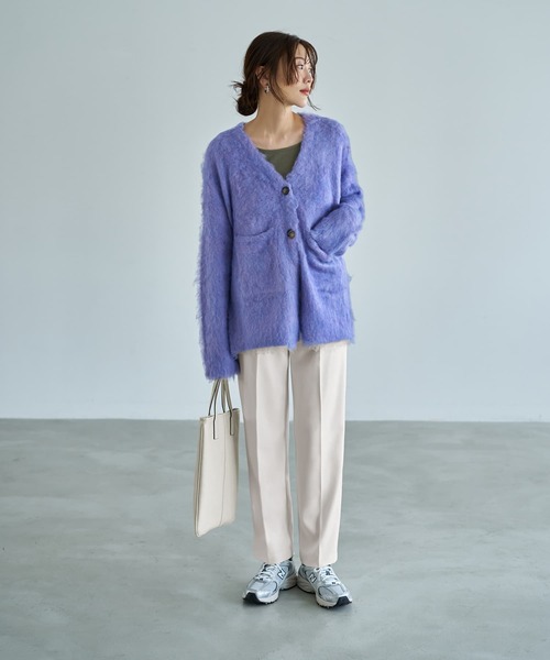 STYLE DELI（スタイルデリ）の「【LUXE】毛起こしブークレポケットカーディガン（ニット/セーター・レディース・パープル/レッド/グレー・FREE）」の22枚目の写真