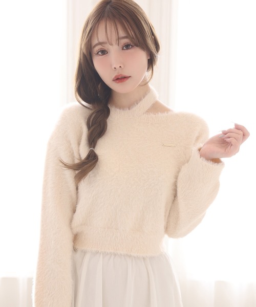 one after another NICE CLAUP(ワンアフターアナザーナイスクラップ)の「肩開きフェザーニット(ニット/セーター・レディース・イエロー/オフホワイト/ブラック/ピンク・FREE)」の4枚目の写真