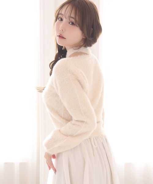 one after another NICE CLAUP(ワンアフターアナザーナイスクラップ)の「肩開きフェザーニット(ニット/セーター・レディース・イエロー/オフホワイト/ブラック/ピンク・FREE)」の5枚目の写真