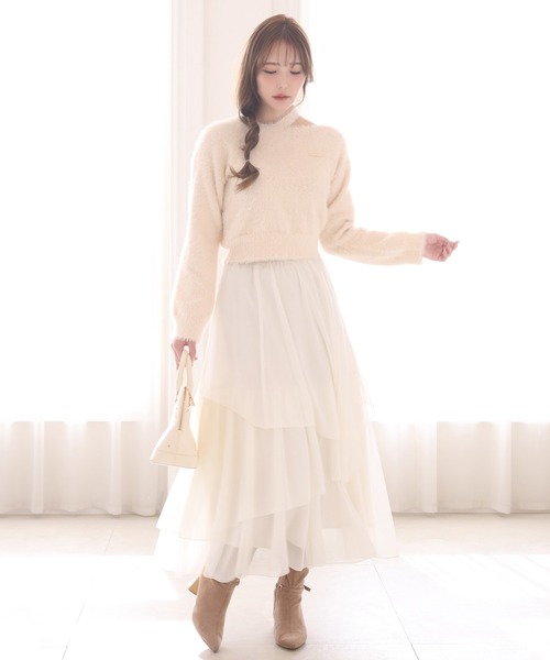 one after another NICE CLAUP(ワンアフターアナザーナイスクラップ)の「肩開きフェザーニット(ニット/セーター・レディース・イエロー/オフホワイト/ブラック/ピンク・FREE)」の6枚目の写真