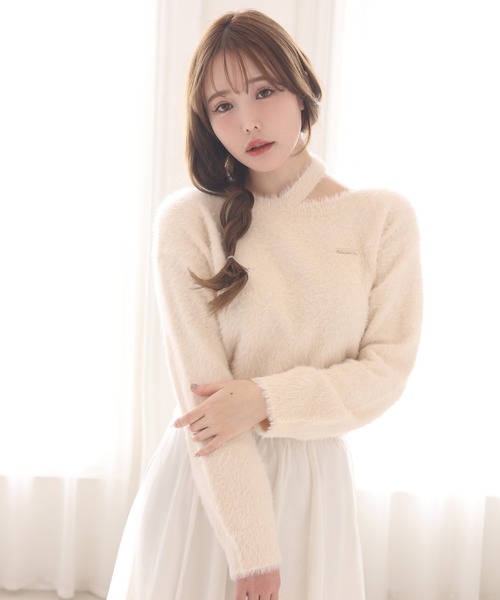 one after another NICE CLAUP(ワンアフターアナザーナイスクラップ)の「肩開きフェザーニット(ニット/セーター・レディース・イエロー/オフホワイト/ブラック/ピンク・FREE)」の20枚目の写真