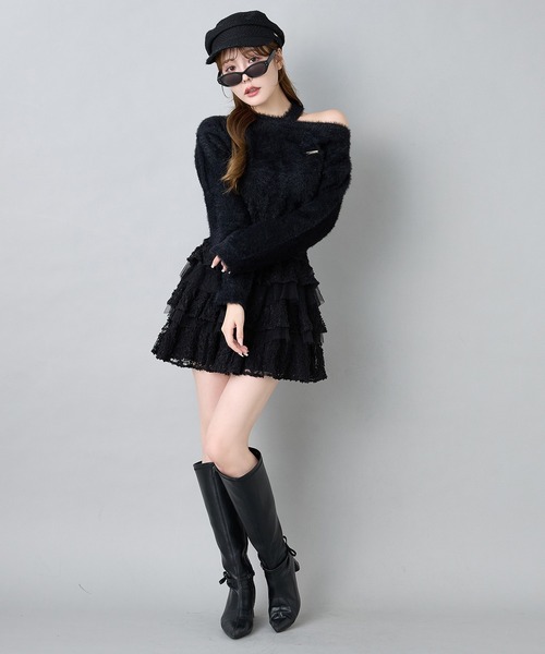 one after another NICE CLAUP(ワンアフターアナザーナイスクラップ)の「肩開きフェザーニット(ニット/セーター・レディース・イエロー/オフホワイト/ブラック/ピンク・FREE)」の14枚目の写真