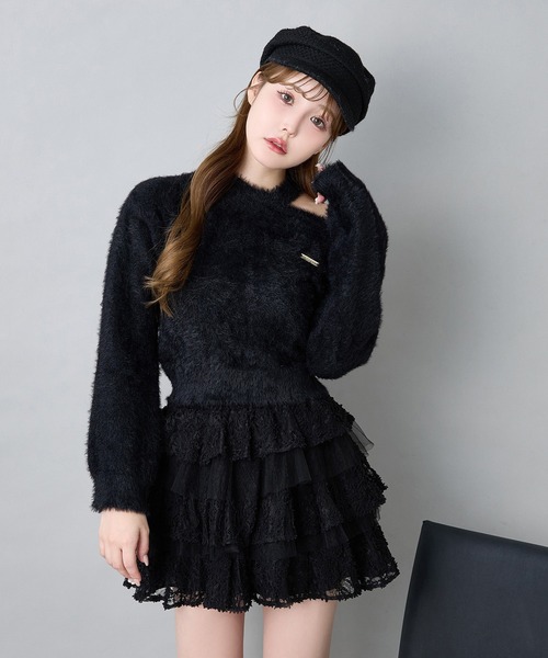 one after another NICE CLAUP(ワンアフターアナザーナイスクラップ)の「肩開きフェザーニット(ニット/セーター・レディース・イエロー/オフホワイト/ブラック/ピンク・FREE)」の16枚目の写真