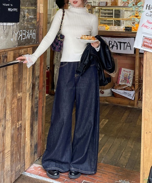 ReRe(リリ)の「ハイネック×レーストリム付きニットトップス(ニット/セーター・レディース・ベージュ/オートミール/ホワイト/ブラック・FREE)」の20枚目の写真